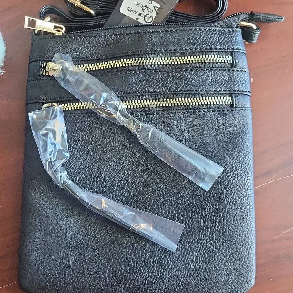 Crossbody Purse Bag Shoulder Bag Multi Pocket Zipper Purse | Black Vegan leather